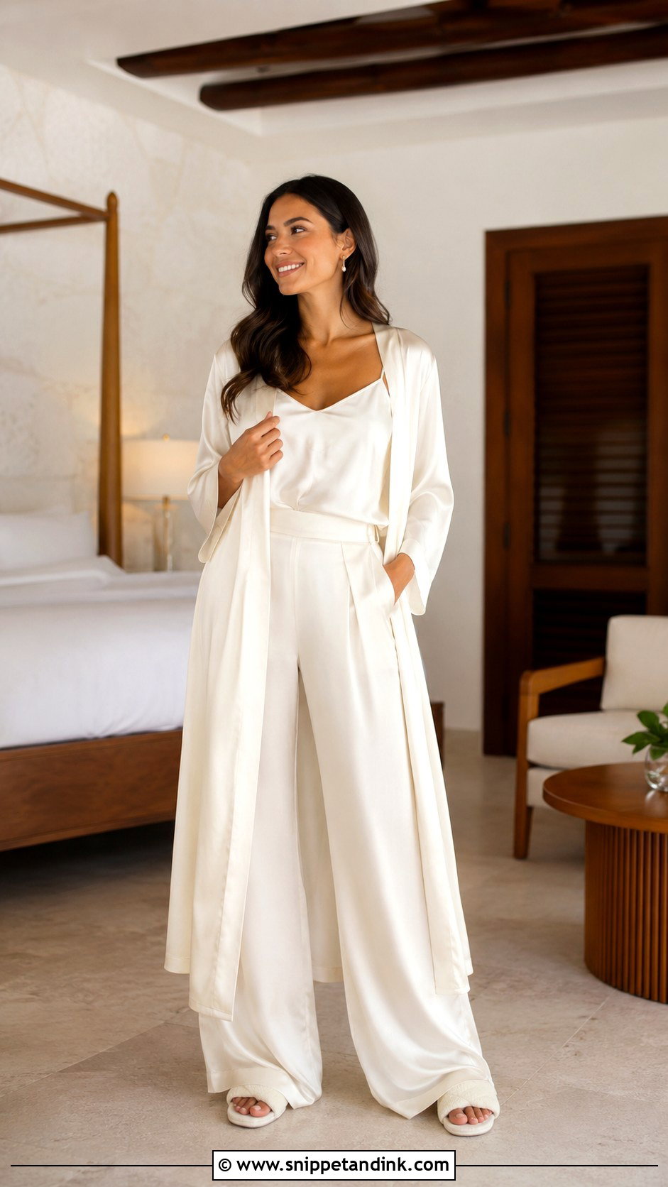 Satin Camisole And Wide Leg Pants Set - Snippet and Ink - 30 First Night Dress for Bride Ideas