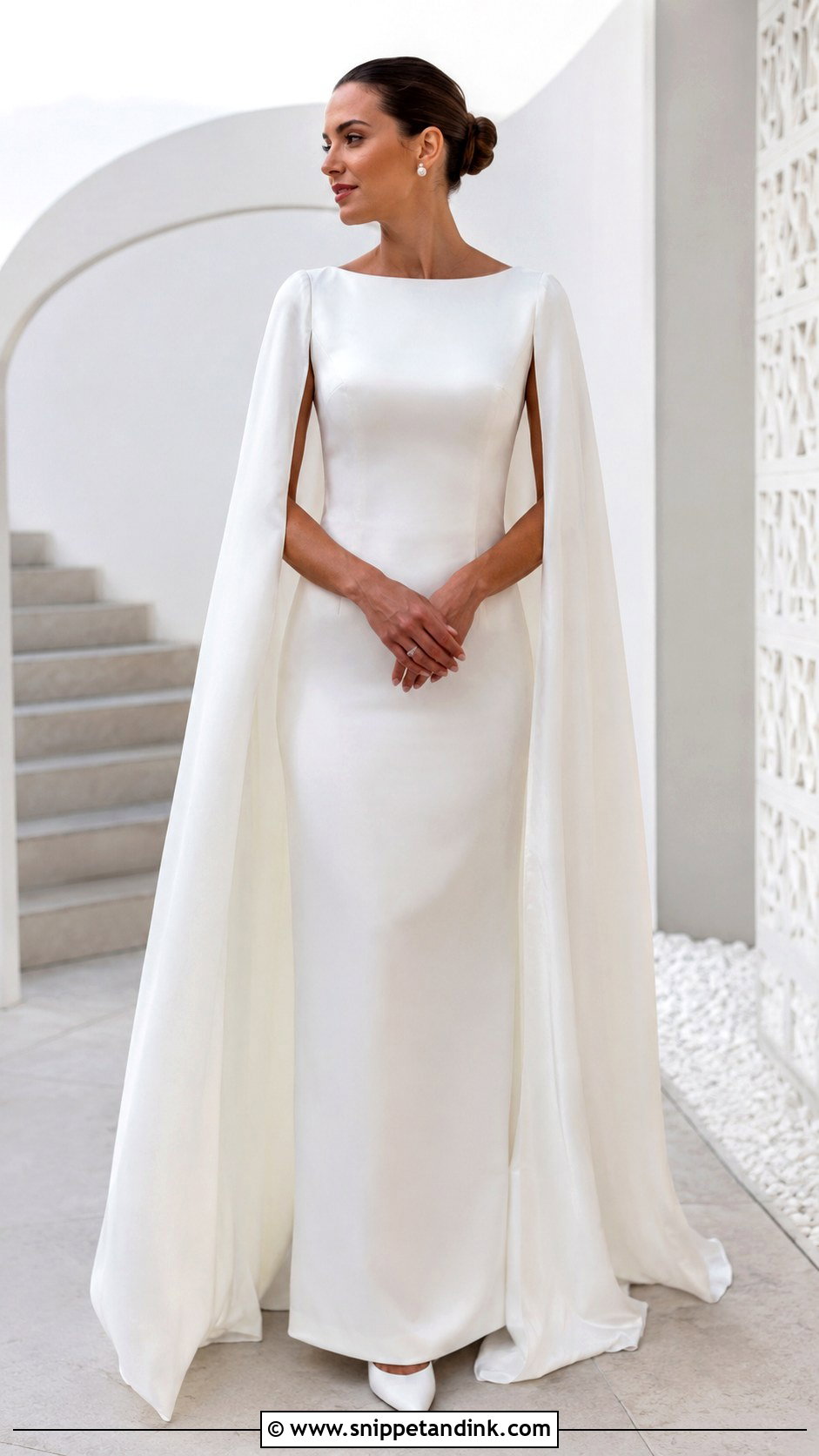 Satin Cape Sleeve Wedding Dress - Snippet and Ink - 20 Cape Sleeve Wedding Dress Ideas