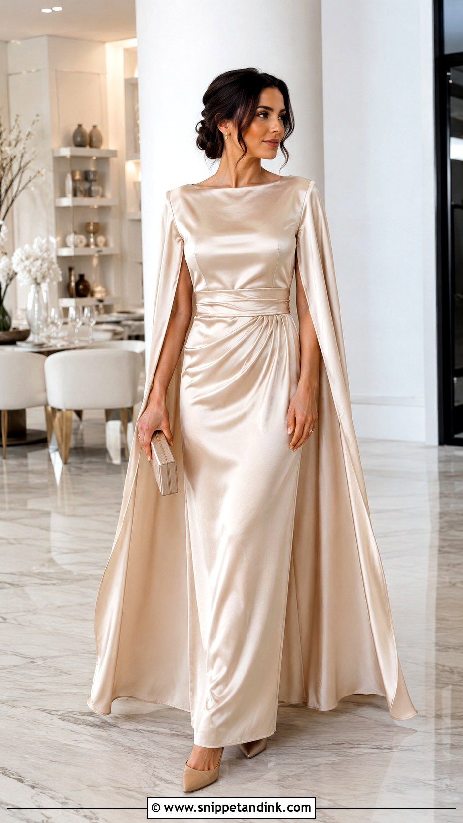 Satin Cape Sleeves Gown - Snippet and Ink - 25 Cape Sleeves Gown