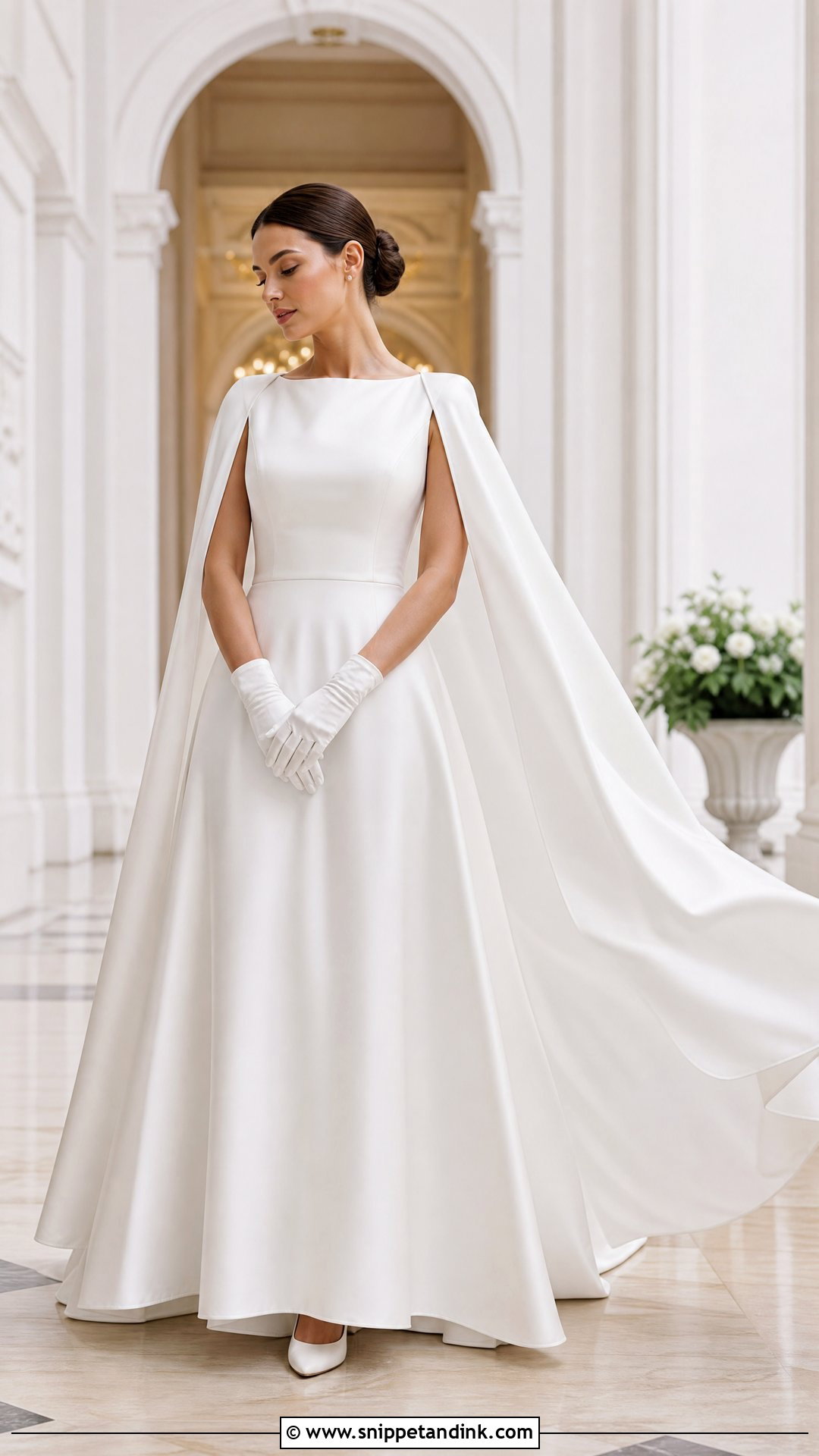 Satin Cape Wedding Dress With Wrist Gloves - Snippet and Ink - 20 Satin Wedding Dress with Gloves Ideas