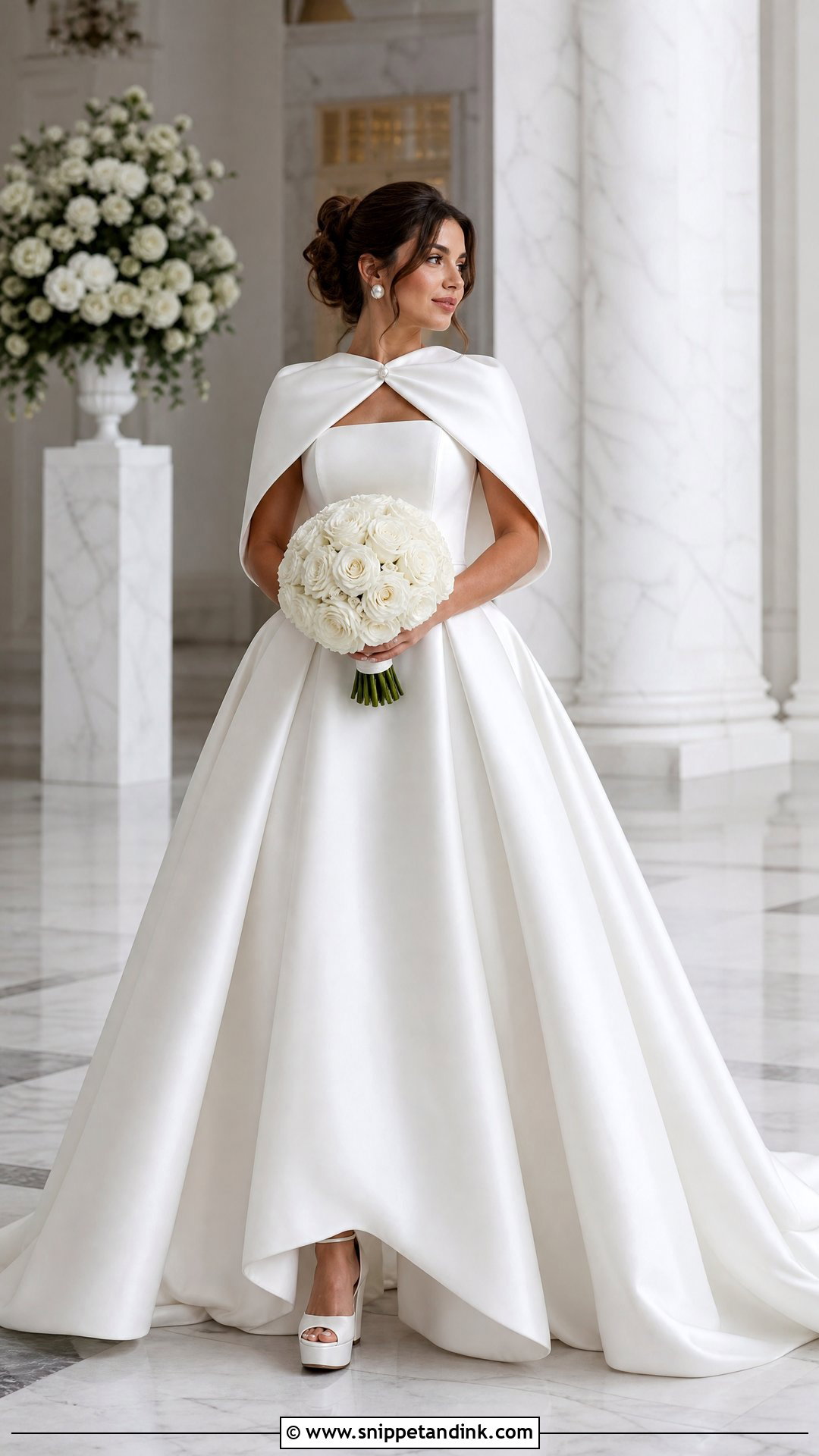 Satin Capelet With Ball Gown Wedding Dress - Snippet and Ink - 20 Wedding Dress Capelet Ideas