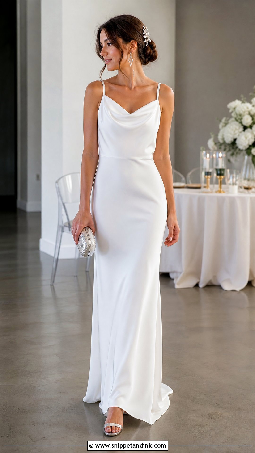 Satin Column Dress Bridal Reception Outfit - Snippet and Ink - 20 Bridal Wardrobe Ideas