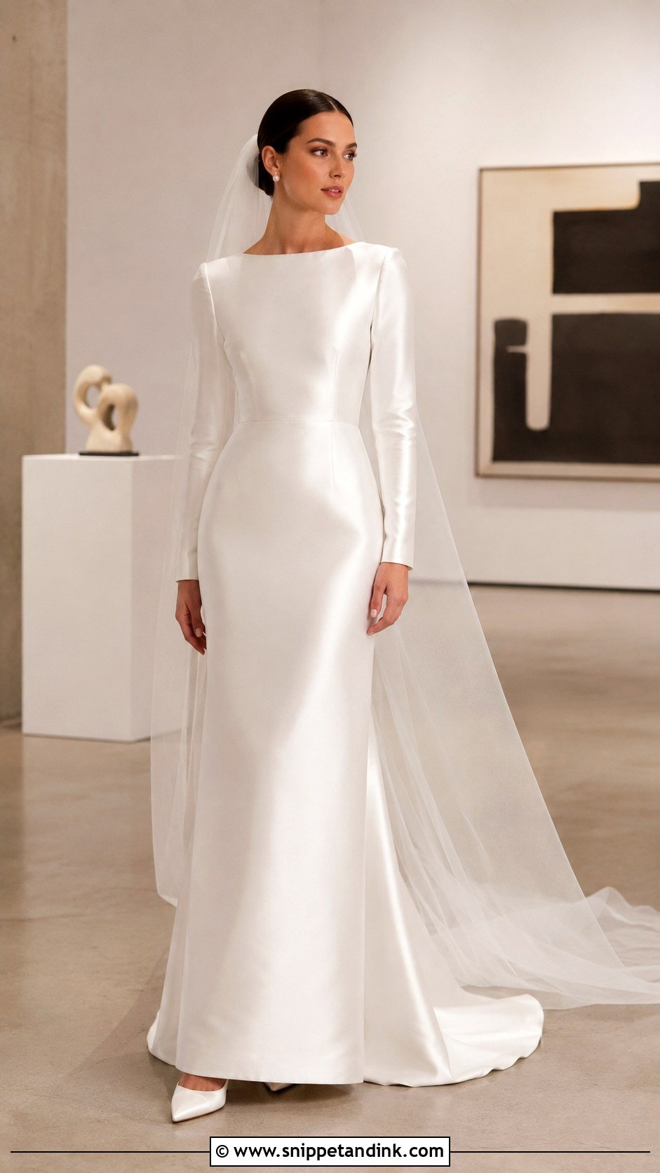 Satin Column Long Sleeve Wedding Dress - Snippet and Ink - 20 Minimal Wedding Dress Long Sleeve Ideas