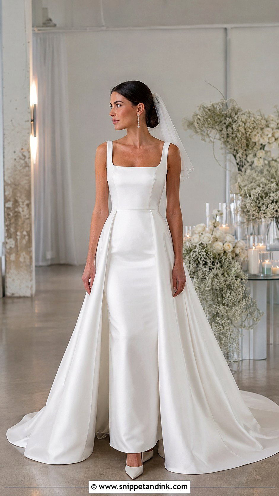 Satin Column Wedding Dress With Detachable Train - Snippet and Ink - 20 Classy Elegant Satin Wedding Dress Ideas