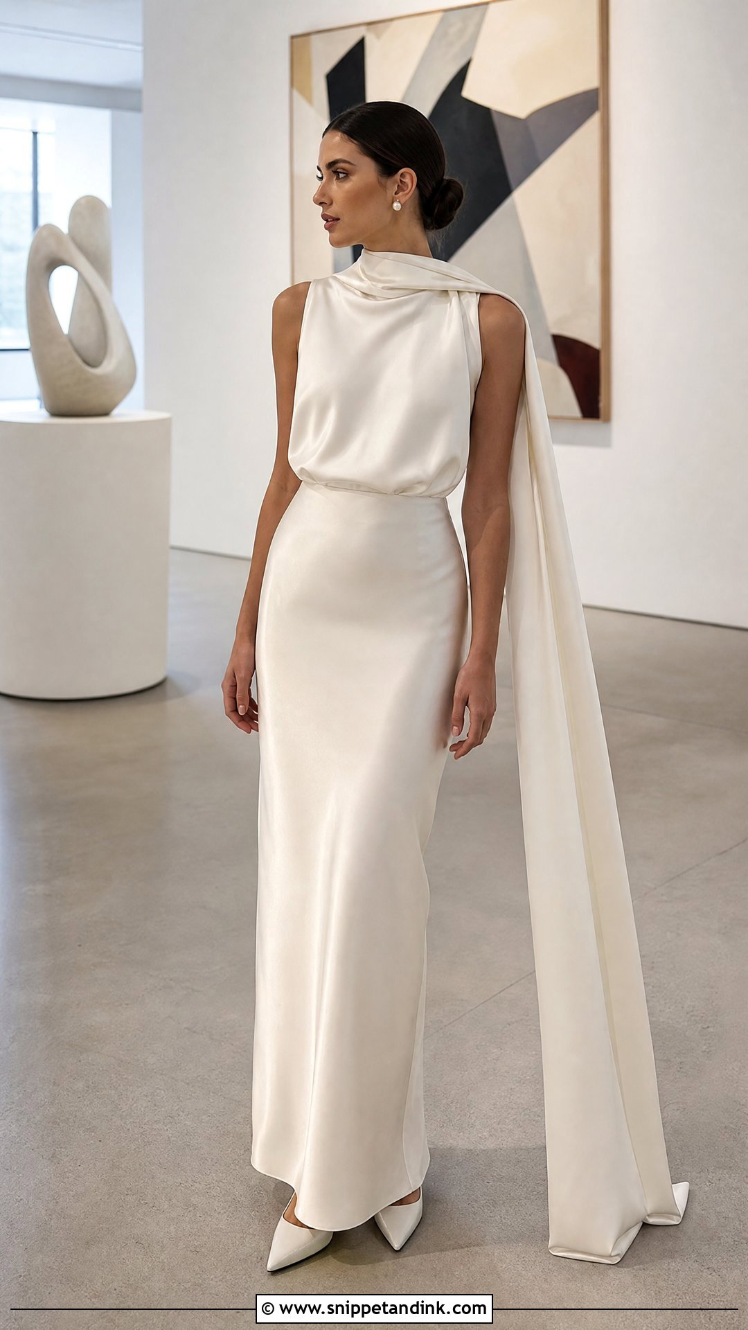 Satin Column Wedding Dress With Neck Scarf - Snippet and Ink - 20 Wedding Dresses with Neck Scarf