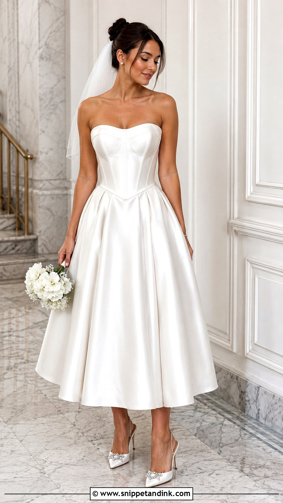 Satin Corset Midi Wedding Dress - Snippet and Ink - 25 Satin Corset Wedding Dress Ideas