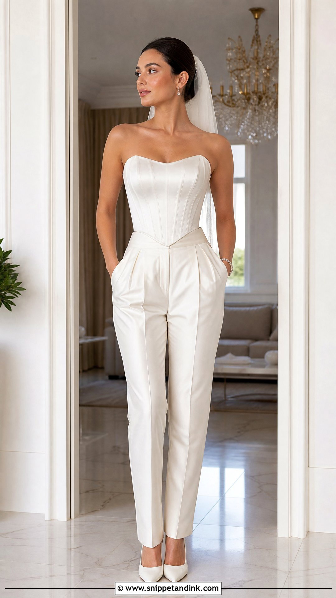 Satin Corset Top With Bridal Trousers - Snippet and Ink - 20 Wedding Dress with Pants Ideas