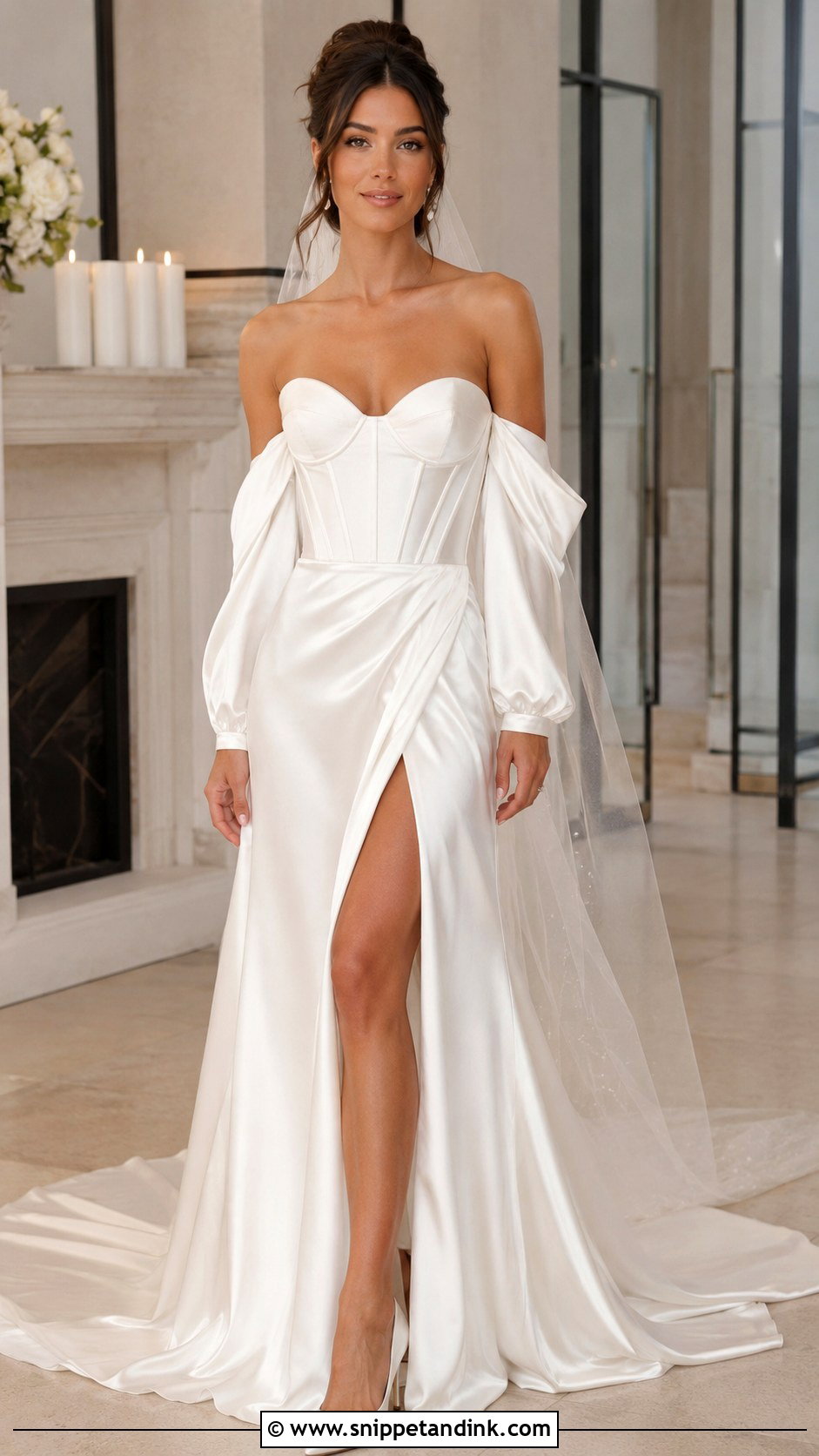 Satin Corset Wedding Dress With Detachable Sleeves - Snippet and Ink - 25 Satin Corset Wedding Dress Ideas