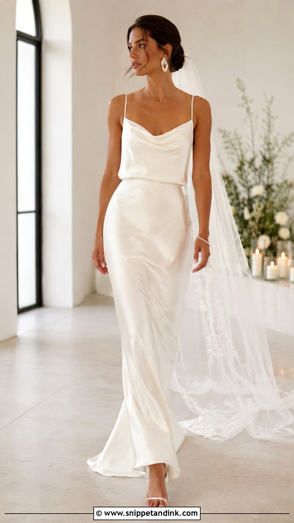 Satin Cowl Neck Bridal Top With Bias Cut Skirt - Snippet and Ink - 20 Bridal Separates Tops Ideas