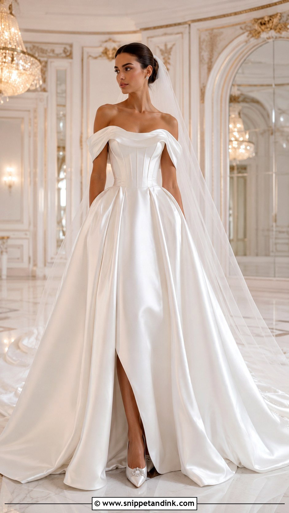 Satin Drop Sleeve Ball Gown - Snippet and Ink - 20 Drop Sleeve Wedding Dress Ideas