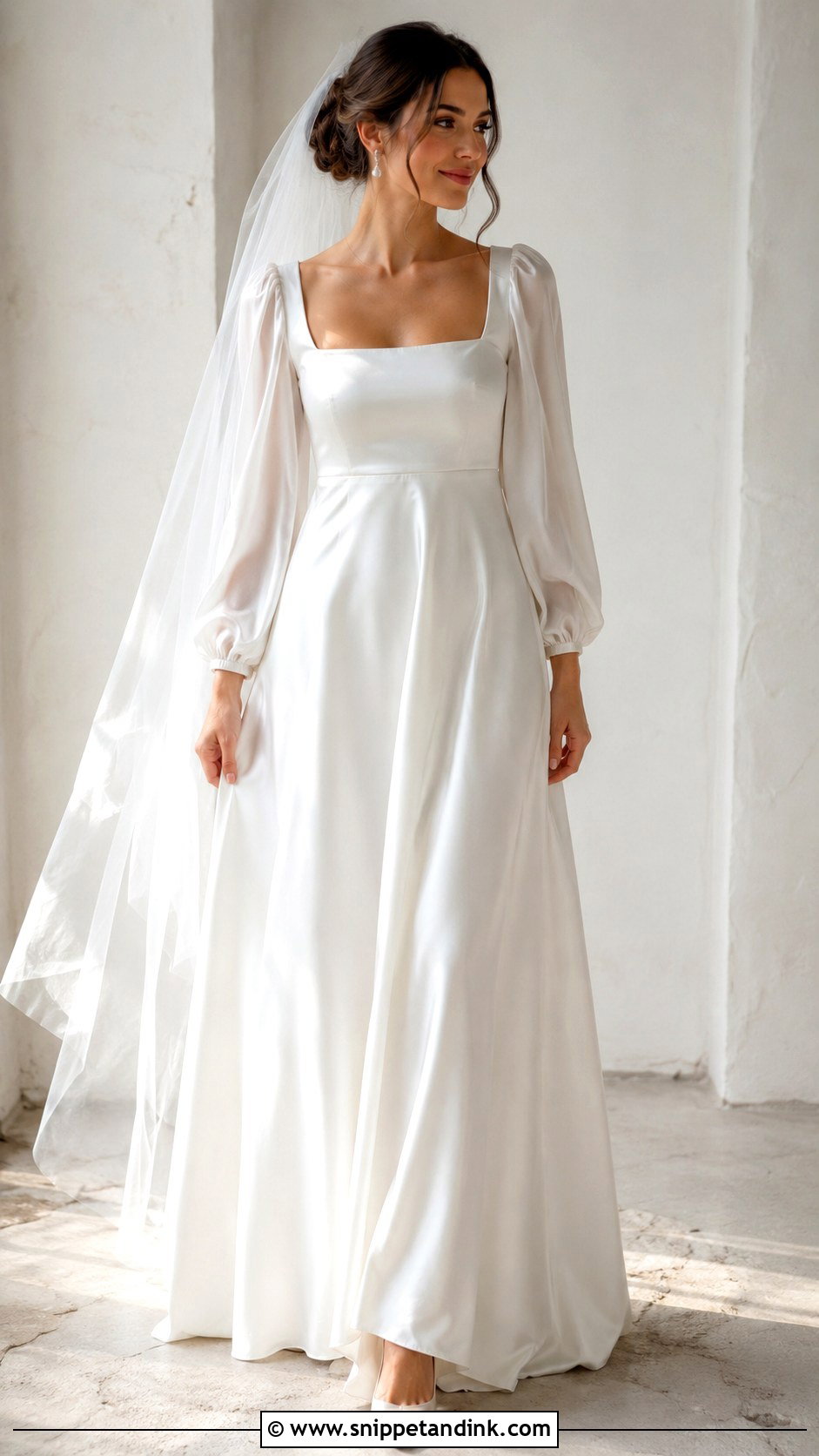 Satin Empire Waist Wedding Dress With Sleeves - Snippet and Ink - 25 Satin Wedding Dress with Sleeves
