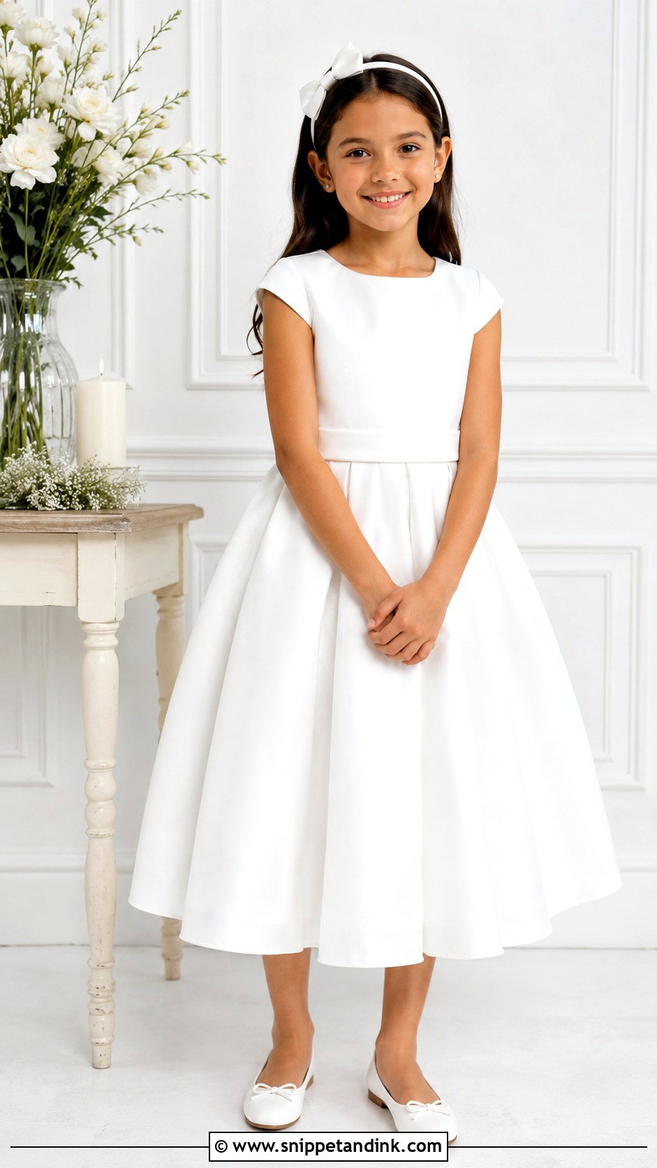 Satin First Communion Dress With White Flats - Snippet and Ink - 25 First Communion Dresses Catholic Simple