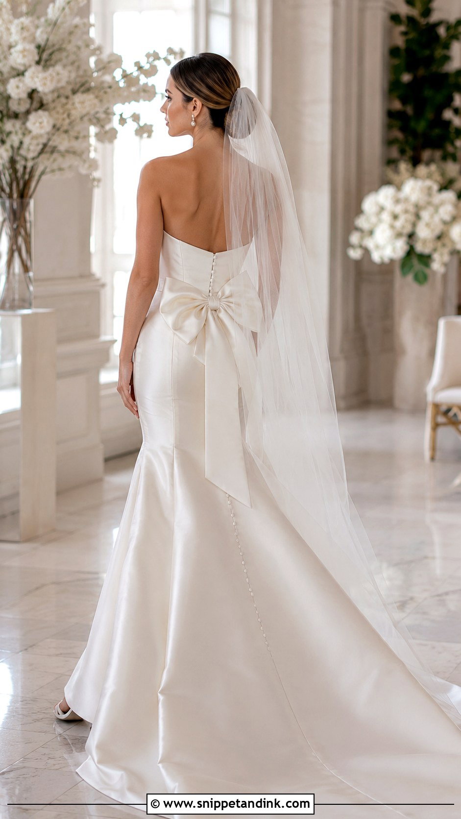 Satin Fit And Flare Wedding Dress With Bow Back - Snippet and Ink - 25 Satin Fit and Flare Wedding Dress Ideas