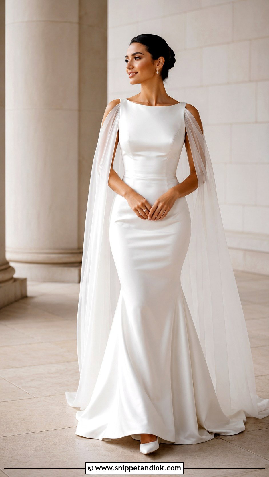 Satin Fit And Flare Wedding Dress With Cape - Snippet and Ink - 25 Satin Fit and Flare Wedding Dress Ideas