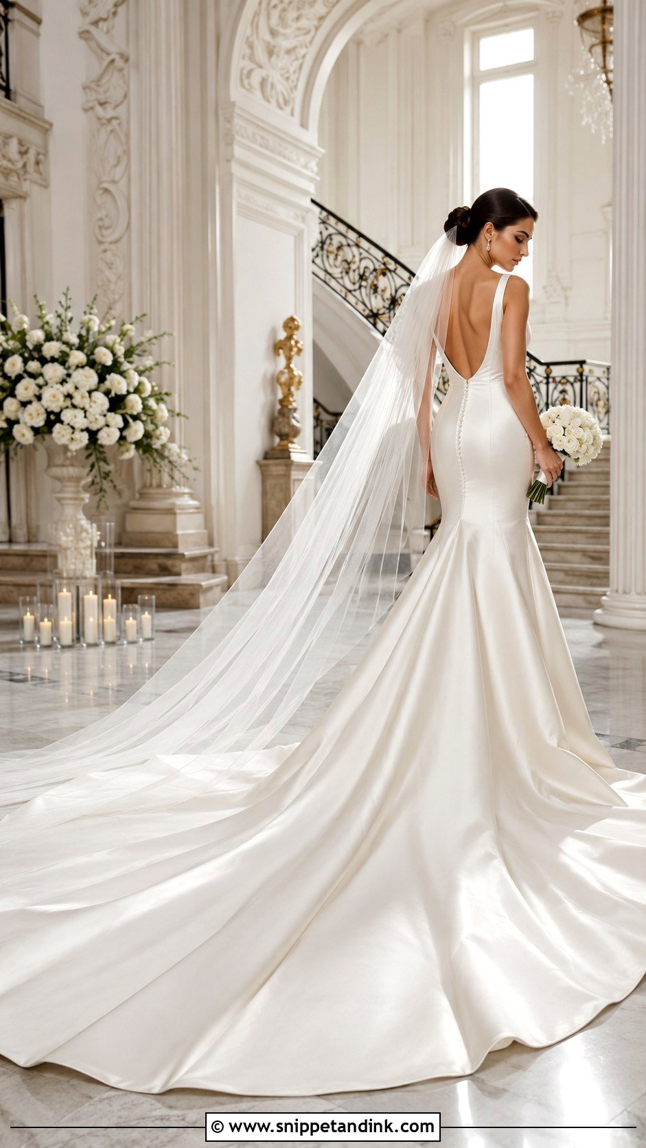 Satin Fit And Flare Wedding Dress With Cathedral Train - Snippet and Ink - 25 Satin Fit and Flare Wedding Dress Ideas