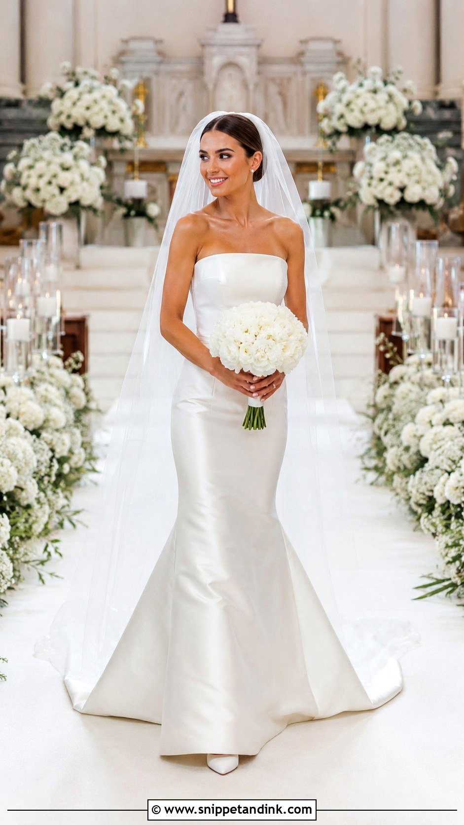 Satin Fit And Flare Wedding Dress With Chapel Train - Snippet and Ink - 25 Satin Fit and Flare Wedding Dress Ideas