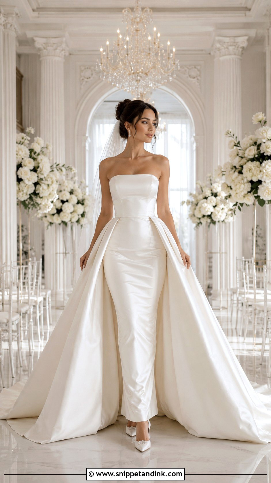 Satin Fit And Flare Wedding Dress With Overskirt - Snippet and Ink - 25 Satin Fit and Flare Wedding Dress Ideas