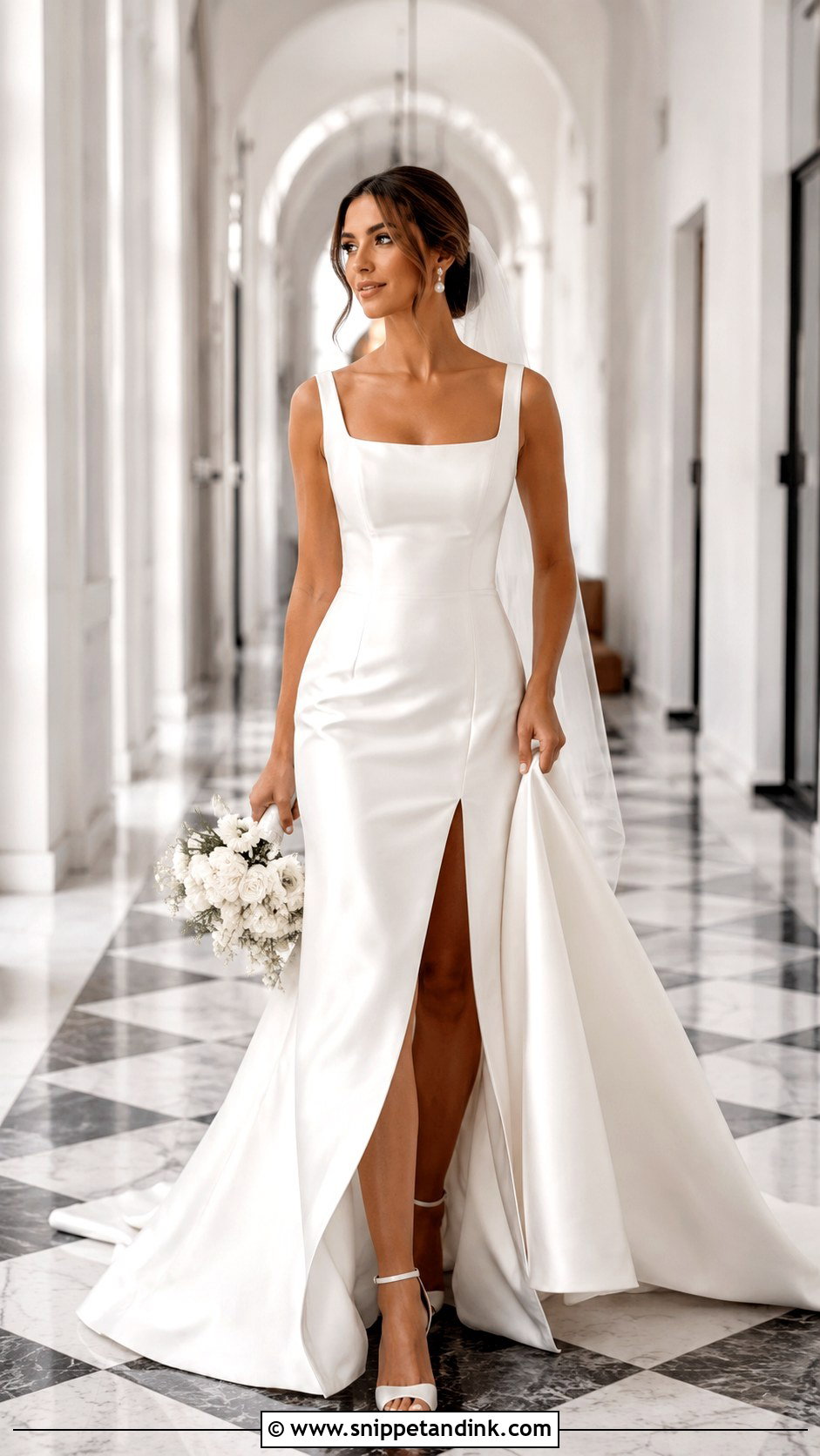 Satin Fit And Flare Wedding Dress With Slit - Snippet and Ink - 25 Satin Fit and Flare Wedding Dress Ideas