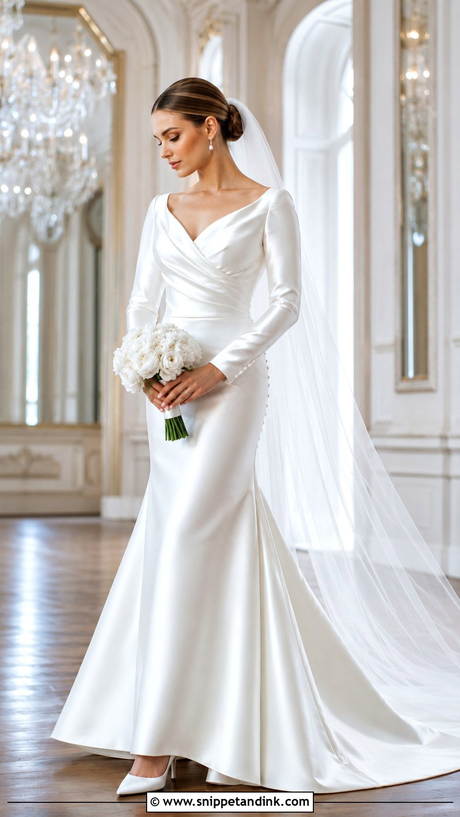 Satin Fit and Flare Wedding Dress With Long Sleeves - Snippet and Ink - 20 Fit and Flare Wedding Dress with Sleeves
