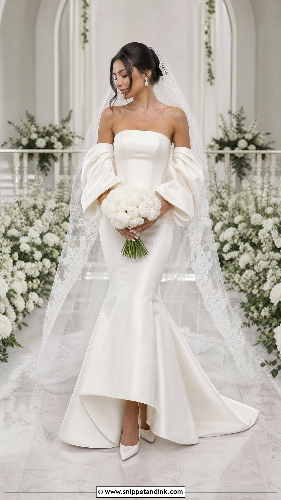 Satin Fitted Wedding Dress With Detachable Sleeves - Snippet and Ink - 20 Satin Fitted Wedding Dress Ideas