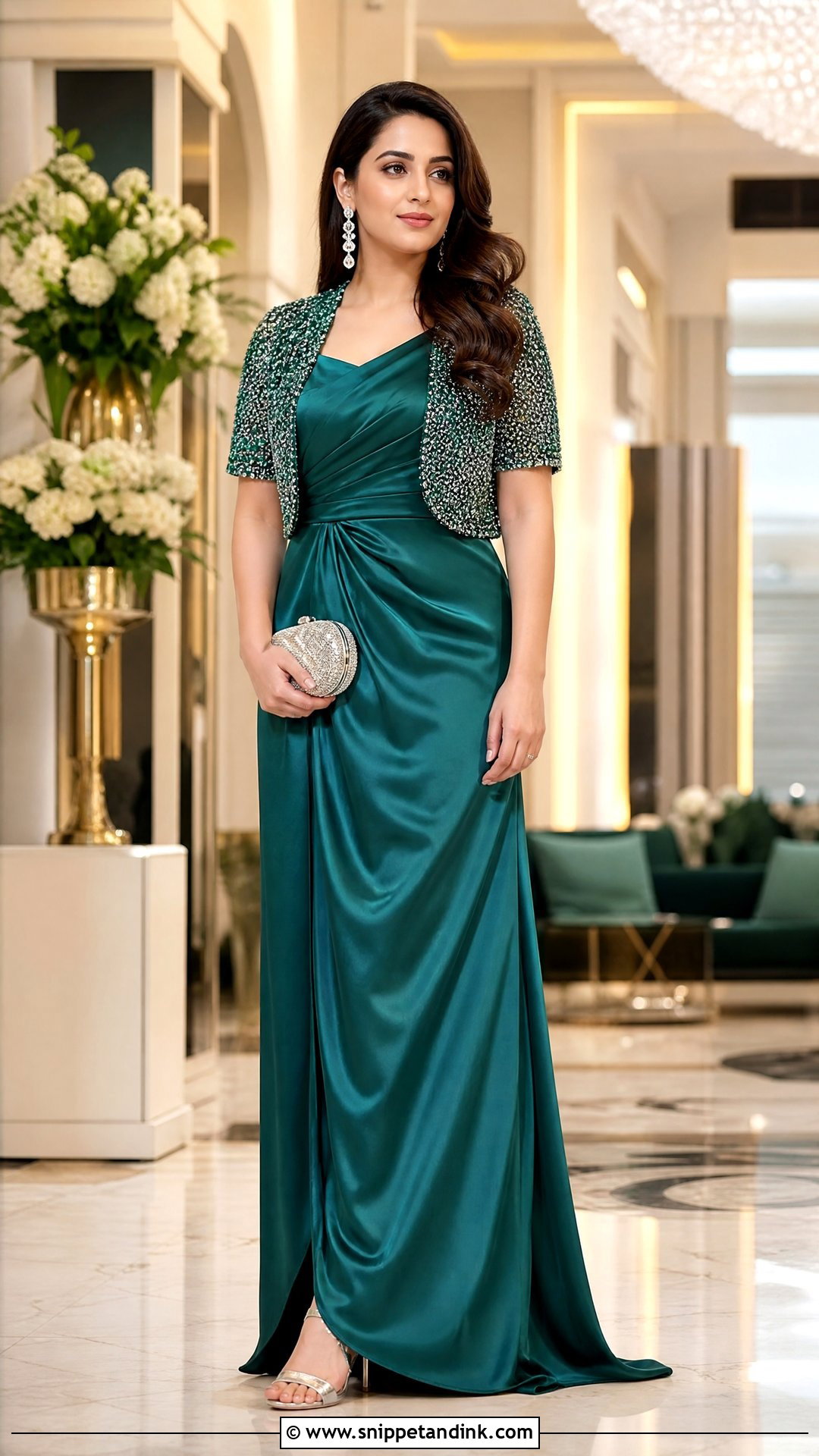 Satin Gown With Beaded Shrug - Snippet and Ink - 20 Shrug Dresses Indian Wedding