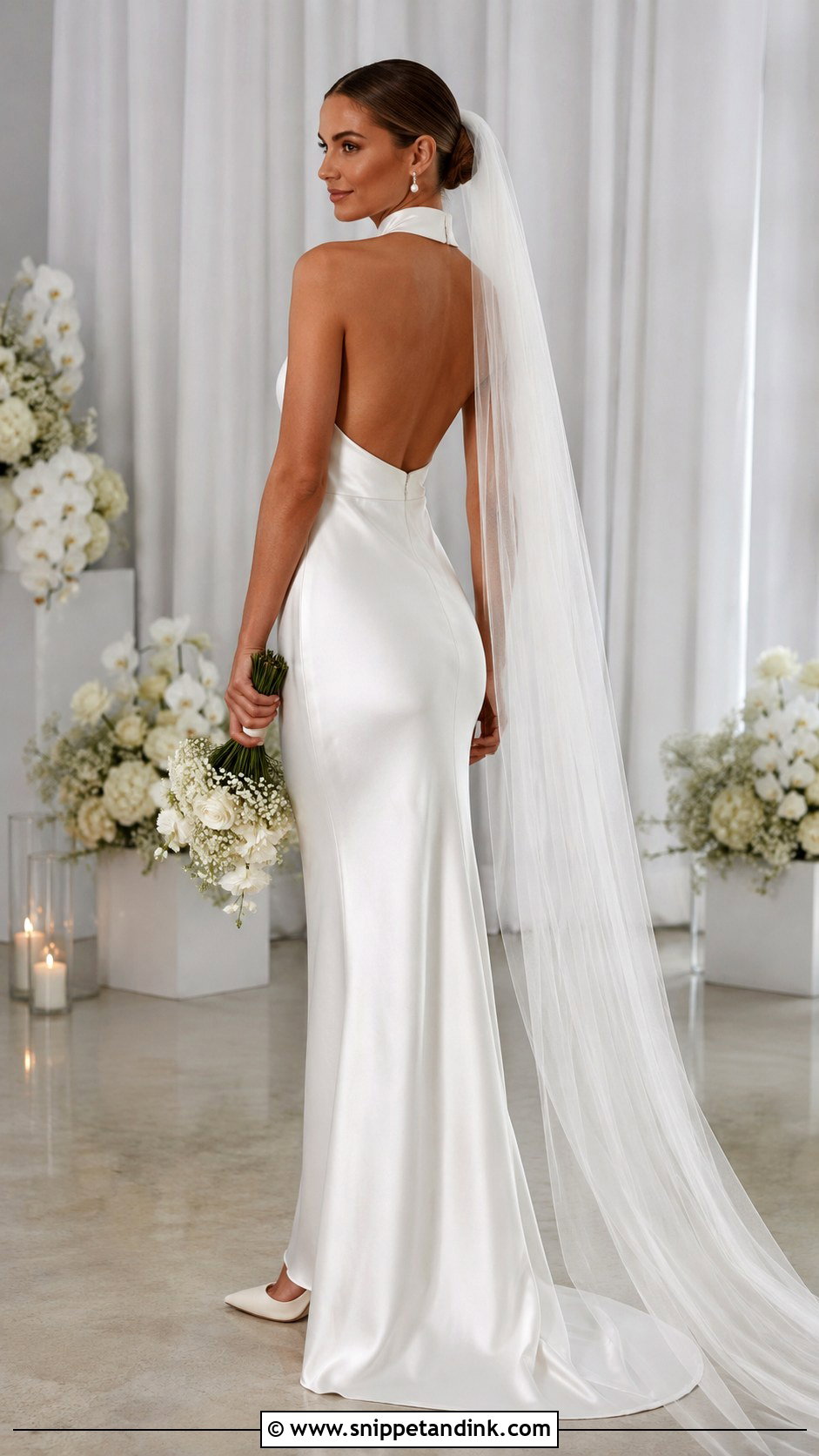 Satin Halter High Neck Open Back Wedding Dress - Snippet and Ink - 20 High Neck Open Back Wedding Dress Ideas