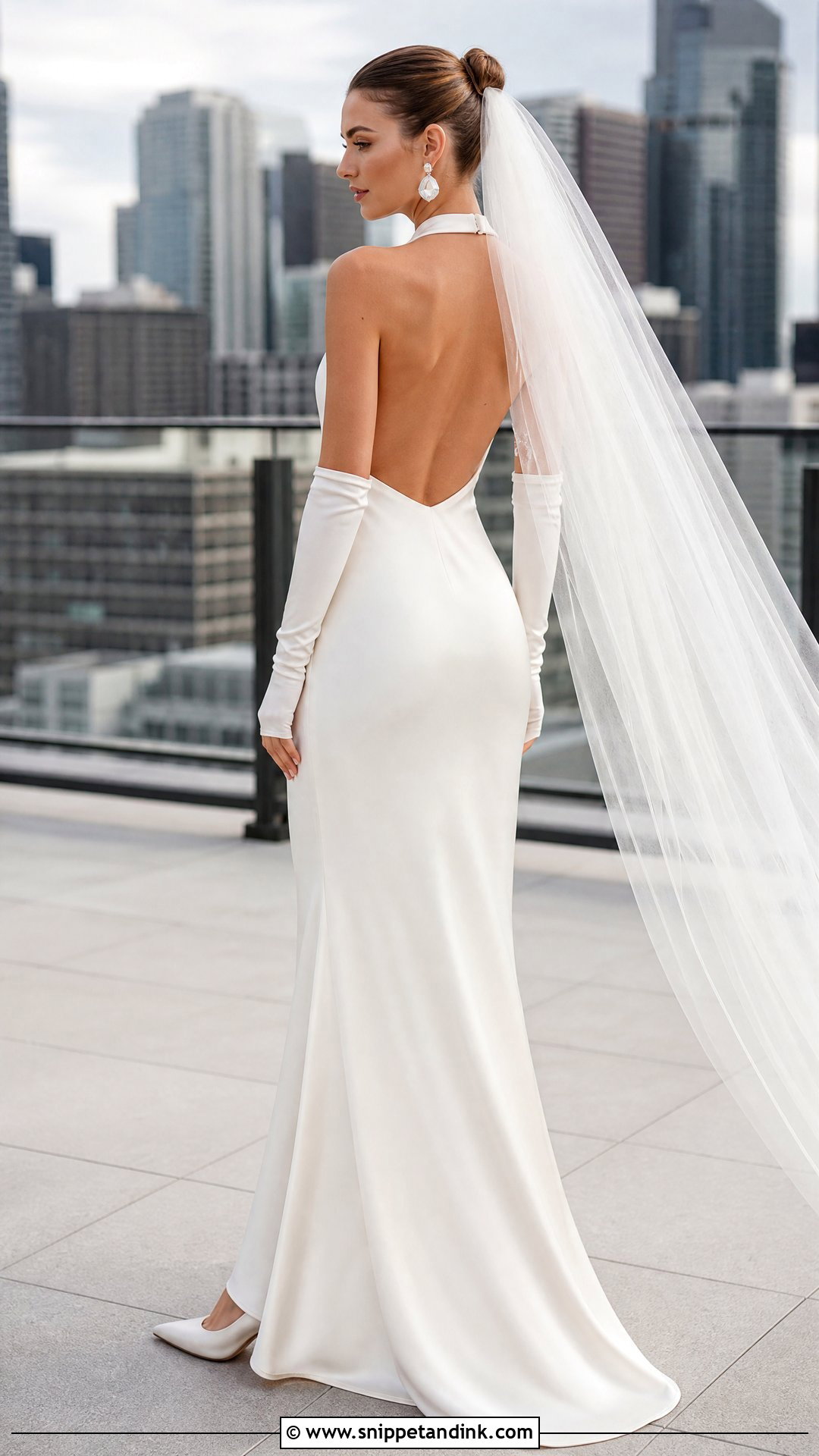 Satin Halter Wedding Dress With Fingerless Gloves - Snippet and Ink - 20 Satin Wedding Dress with Gloves Ideas