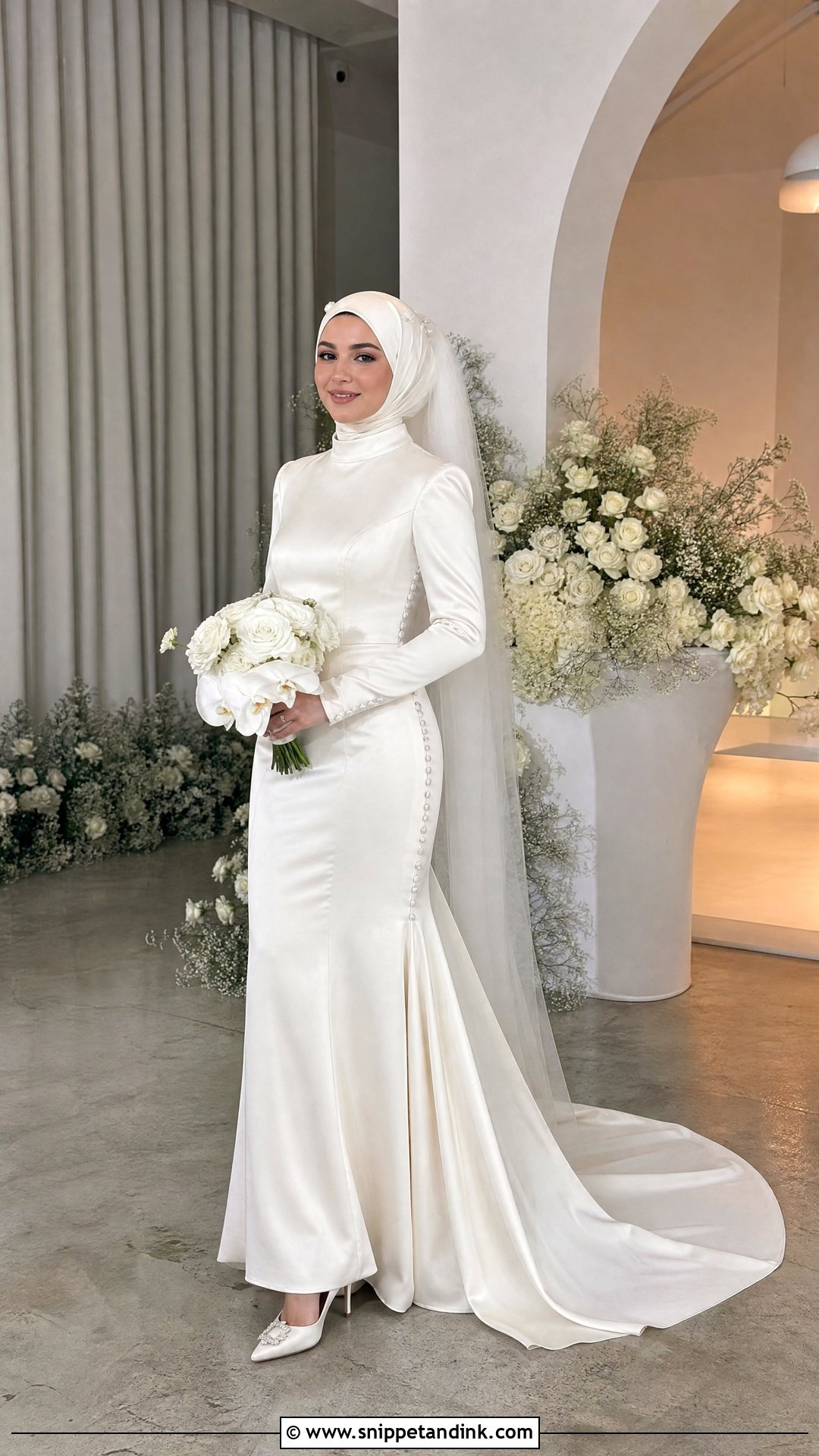 Satin High Neck Hijab Wedding Dress - Snippet and Ink - 25 Modest Wedding Dresses Hijab