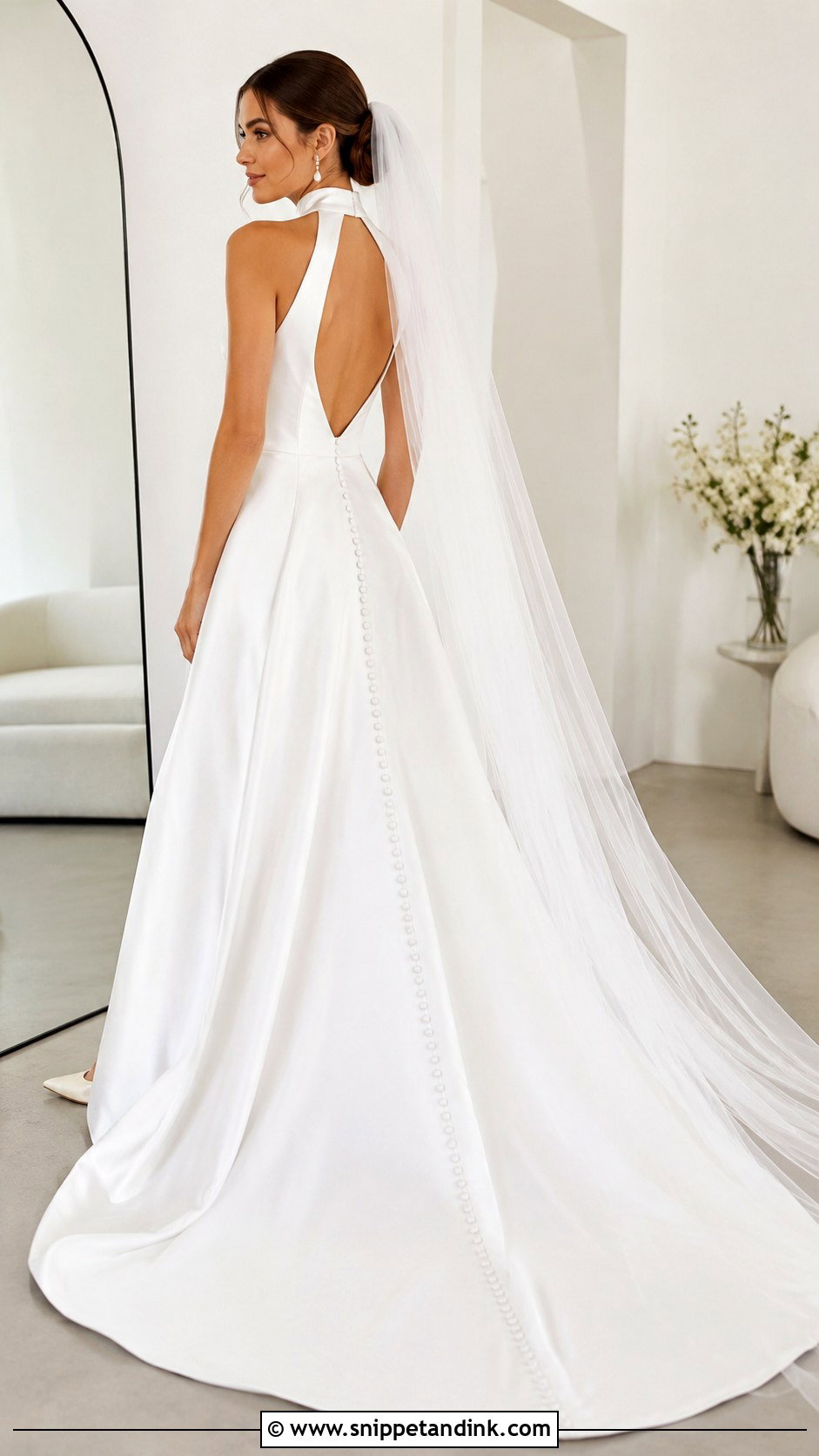 Satin High Neck Low Back Wedding Dress - Snippet and Ink - 20 High Neck Low Back Wedding Dress Ideas