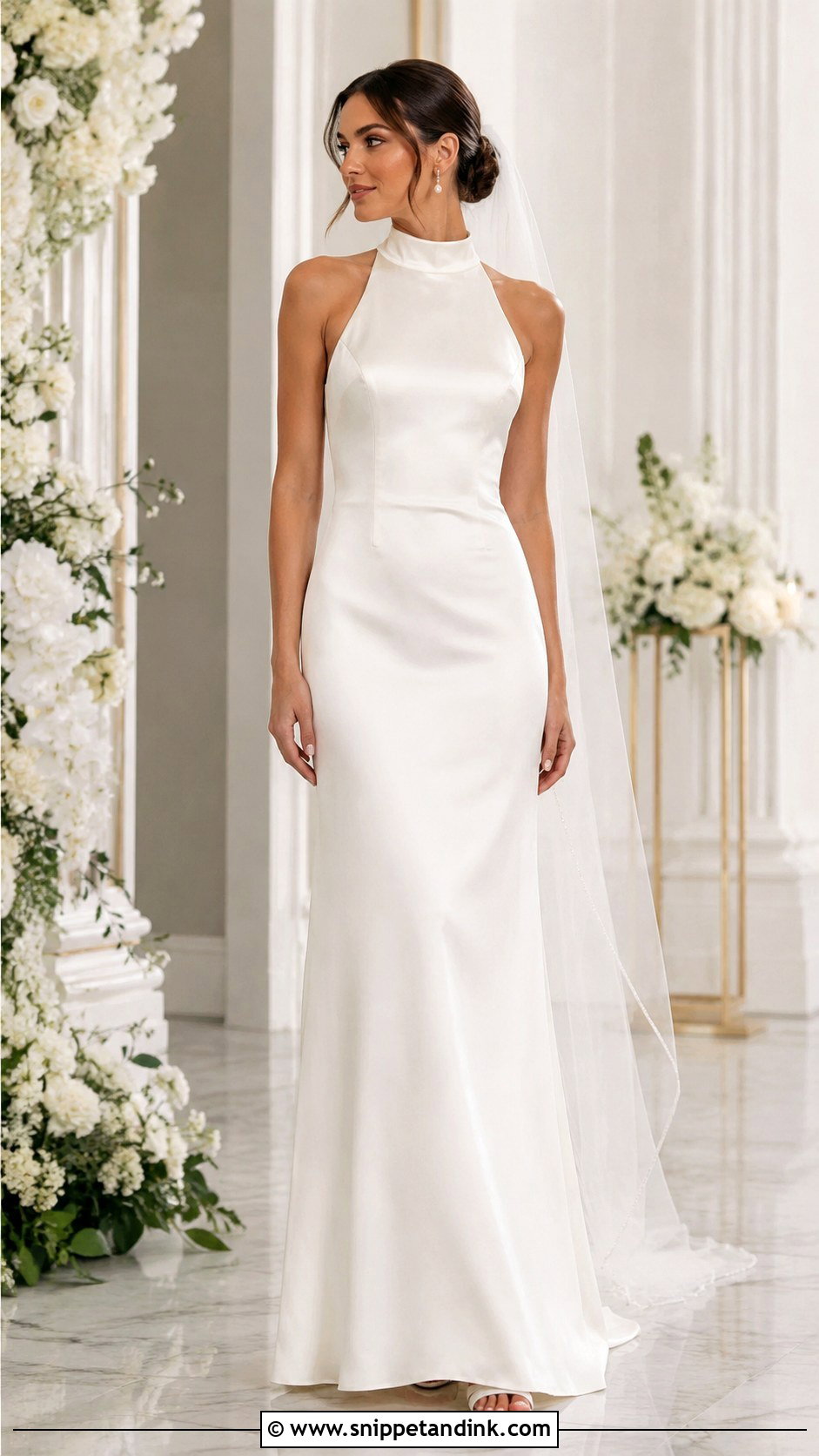 Satin High Neck Wedding Dress - Snippet and Ink - 30 Satin Wedding Dresses