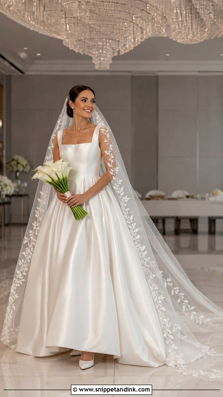 Satin Ivy Wedding Dress With Embroidered Veil - Snippet and Ink - 20 Ivy Wedding Dress Ideas