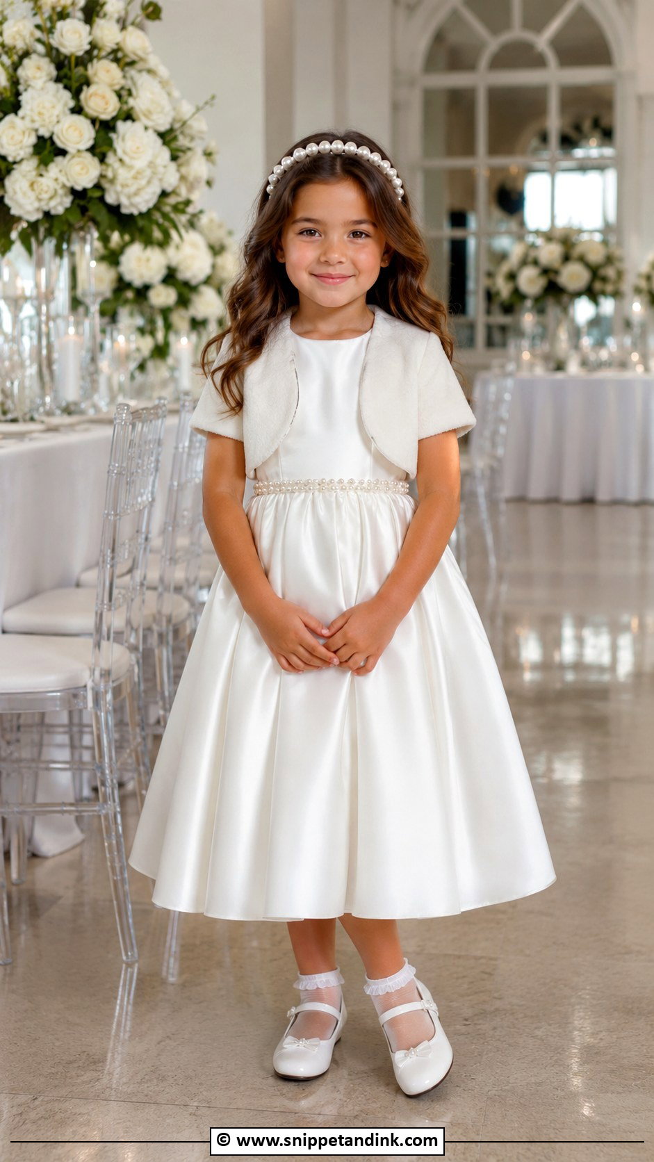 Satin Kids Wedding Dress With Mary Jane Shoes - Snippet and Ink - 25 Wedding Dress for Kids Ideas