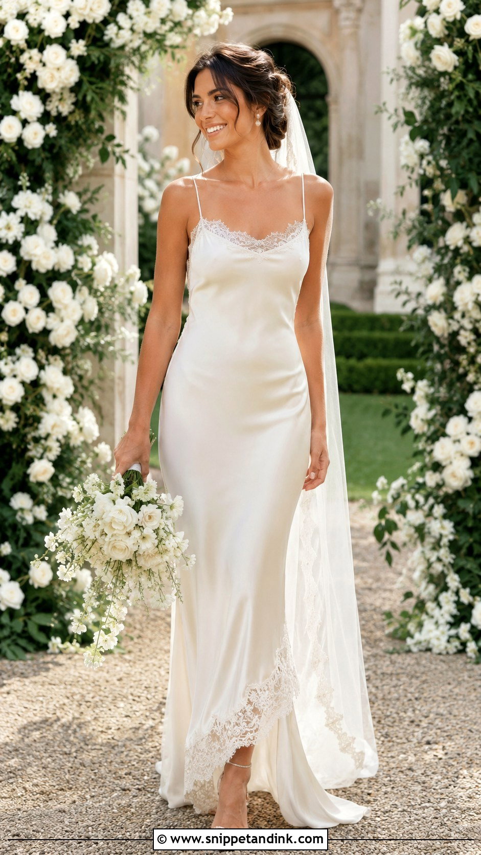 Satin Lace Trim Bride Dress - Snippet and Ink - 25 Satin Bride Dress Ideas