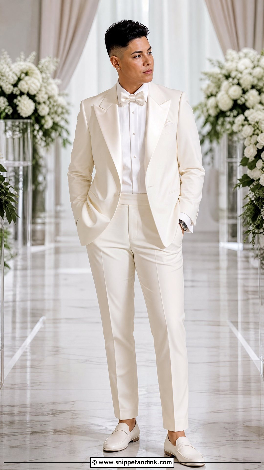 Satin Lapel Tuxedo Bride Outfit - Snippet and Ink - 25 Masc Bride Wedding Outfits