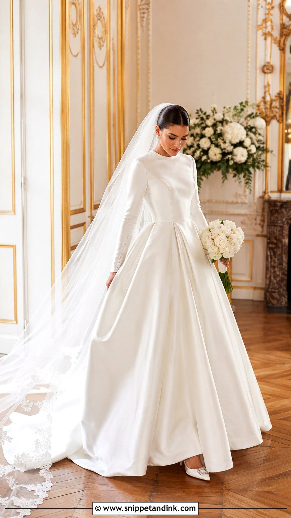 Satin Long Sleeve Ball Gown Wedding Dress - Snippet and Ink - 25 Long Sleeve Ball Gown Wedding Dress Ideas
