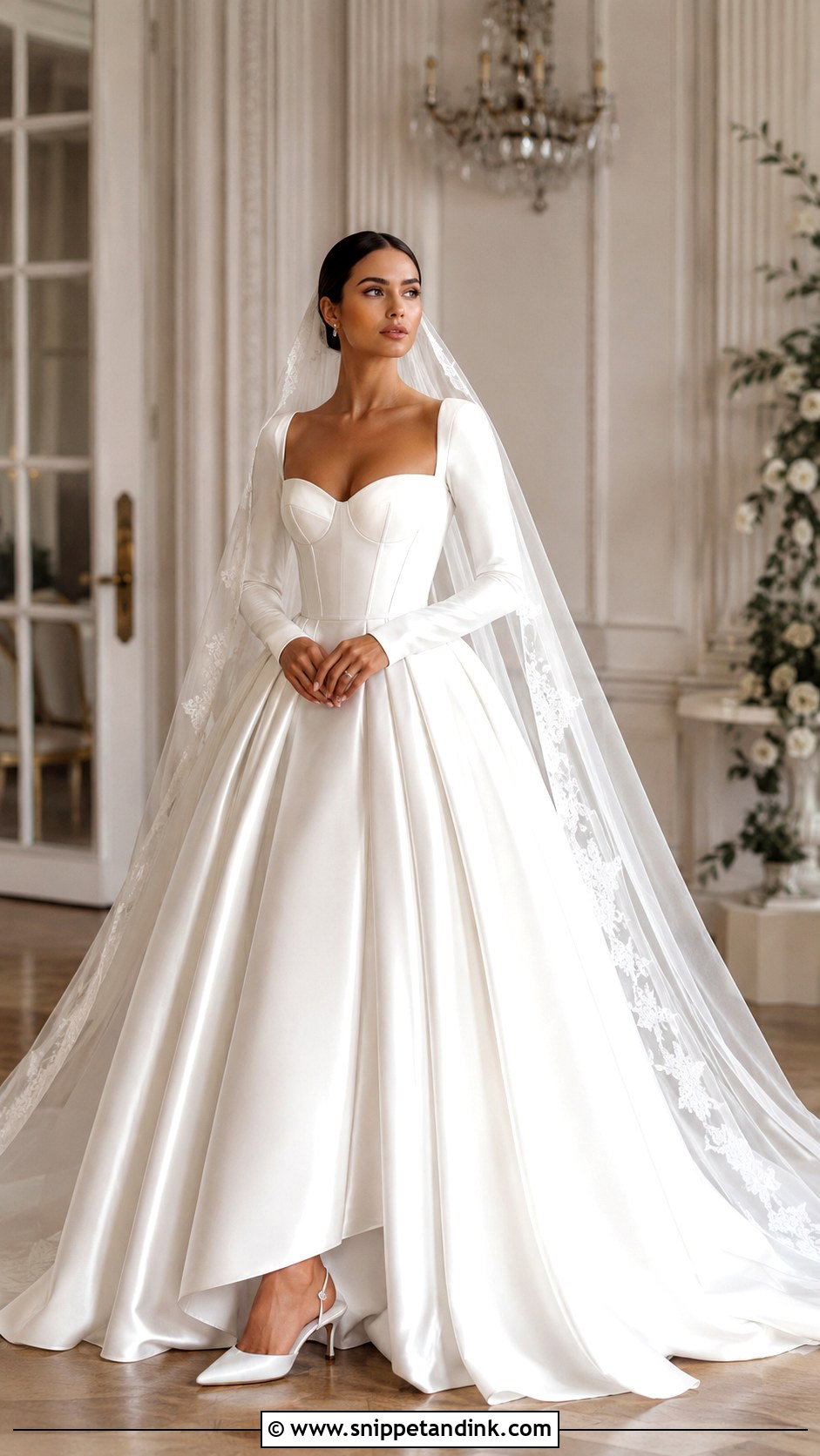 Satin Long Sleeve Corset Wedding Dress - Snippet and Ink - 20 Long Sleeve Corset Wedding Dress Ideas