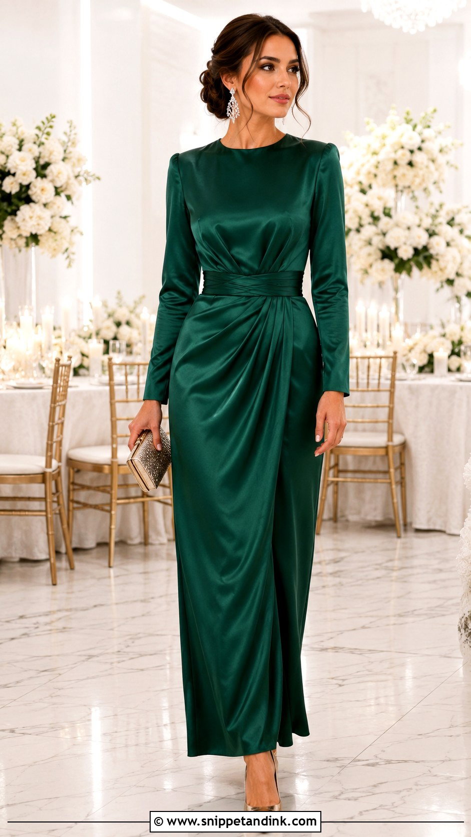 Satin Long Sleeve Maxi Dress for Wedding - Snippet and Ink - 20 Modest Dresses for Wedding