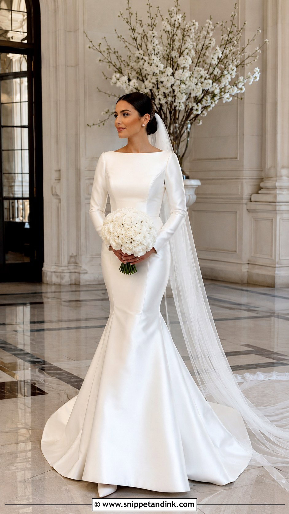 Satin Long Sleeve Mermaid Wedding Dress - Snippet and Ink - 25 Long Sleeve Mermaid Wedding Dress Ideas