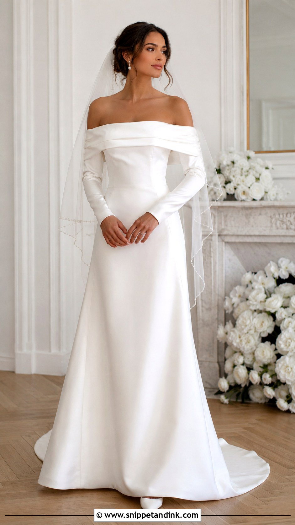 Satin Long Sleeve Off Shoulder Wedding Dress - Snippet and Ink - 25 Long Sleeve Off Shoulder Wedding Dress Ideas
