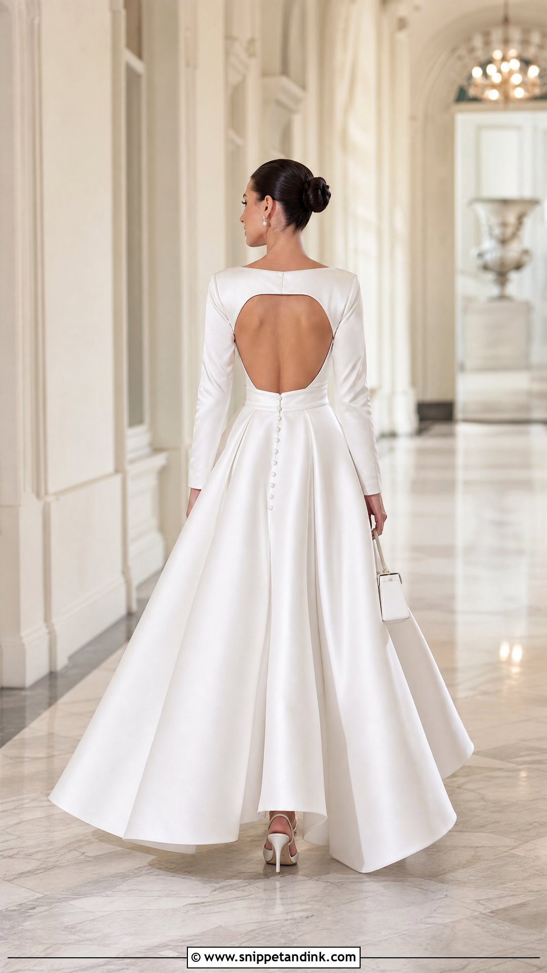 Satin Long Sleeve Open Back Wedding Dress - Snippet and Ink - 25 Long Sleeve Open Back Wedding Dress Ideas