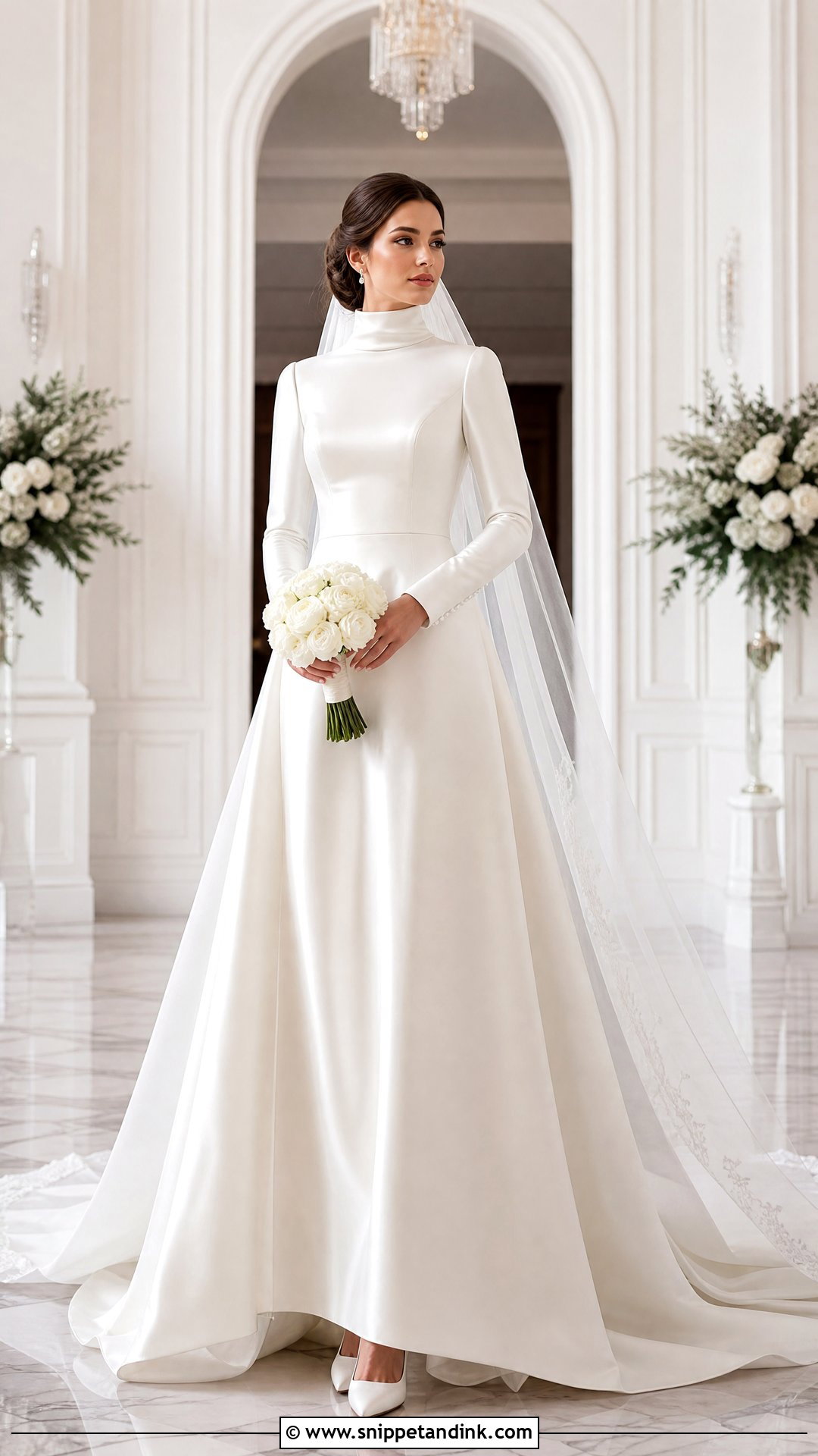 Satin Long Sleeve Turtleneck Wedding Dress - Snippet and Ink - 20 Turtleneck Wedding Dresses