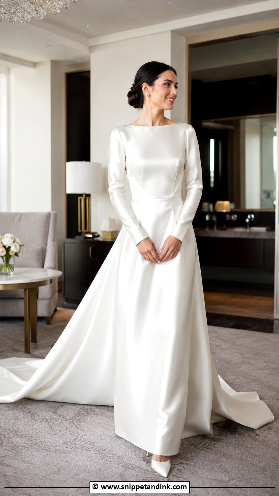 Satin Long Sleeve Wedding Gown - Snippet and Ink - 30 Wedding Gowns with Sleeves