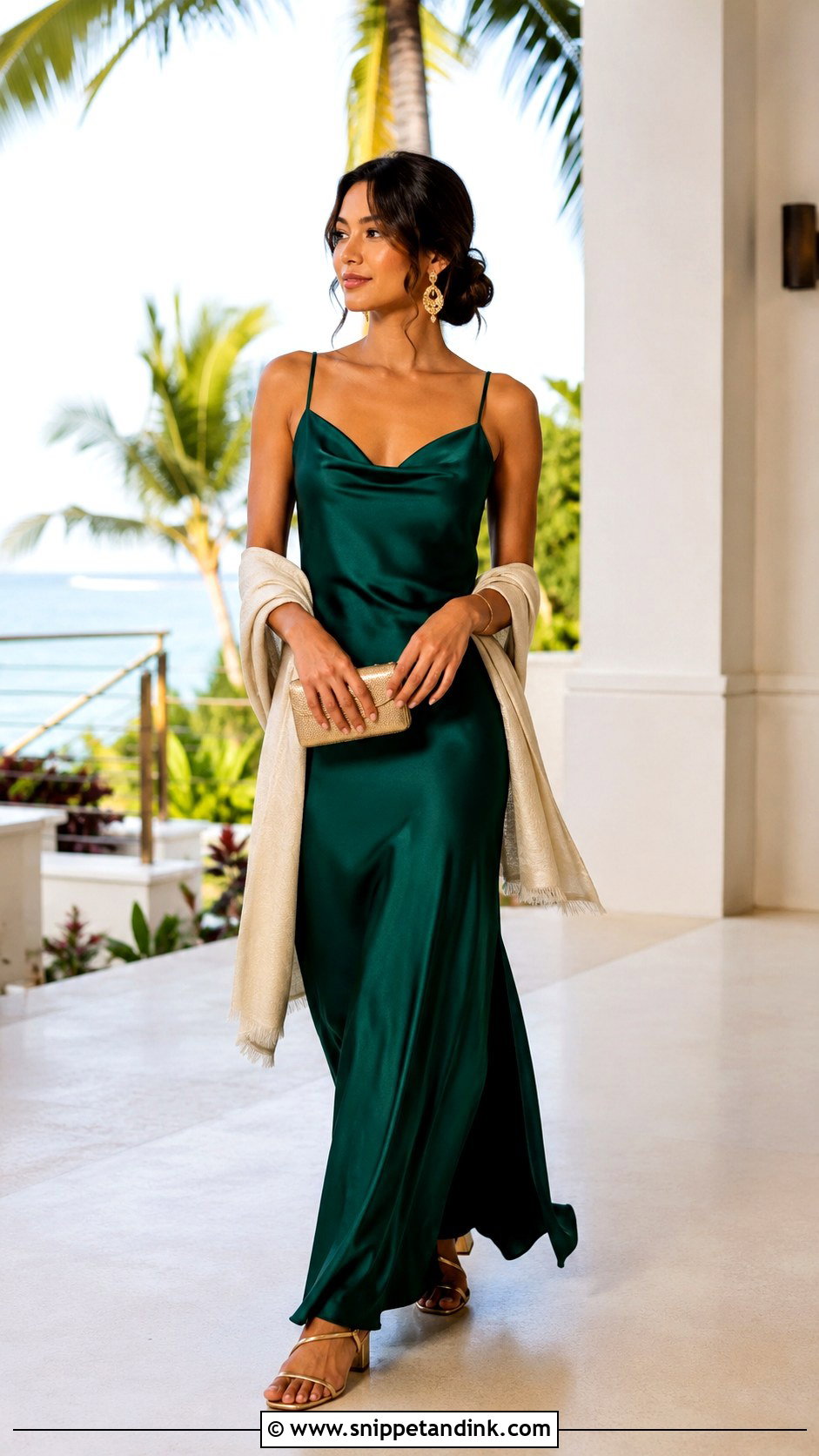 Satin Maxi Dress Hawaii Resort Dinner Outfit - Snippet and Ink - 20 Hawaii Honeymoon Outfits