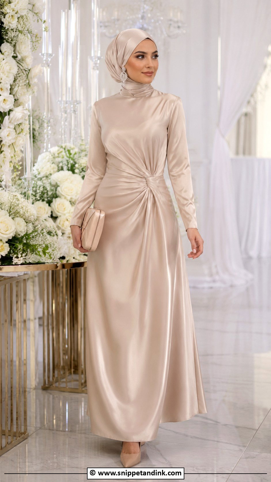 Satin Maxi Dress Hijab Wedding Outfit - Snippet and Ink - 25 Hijab for Wedding Ideas
