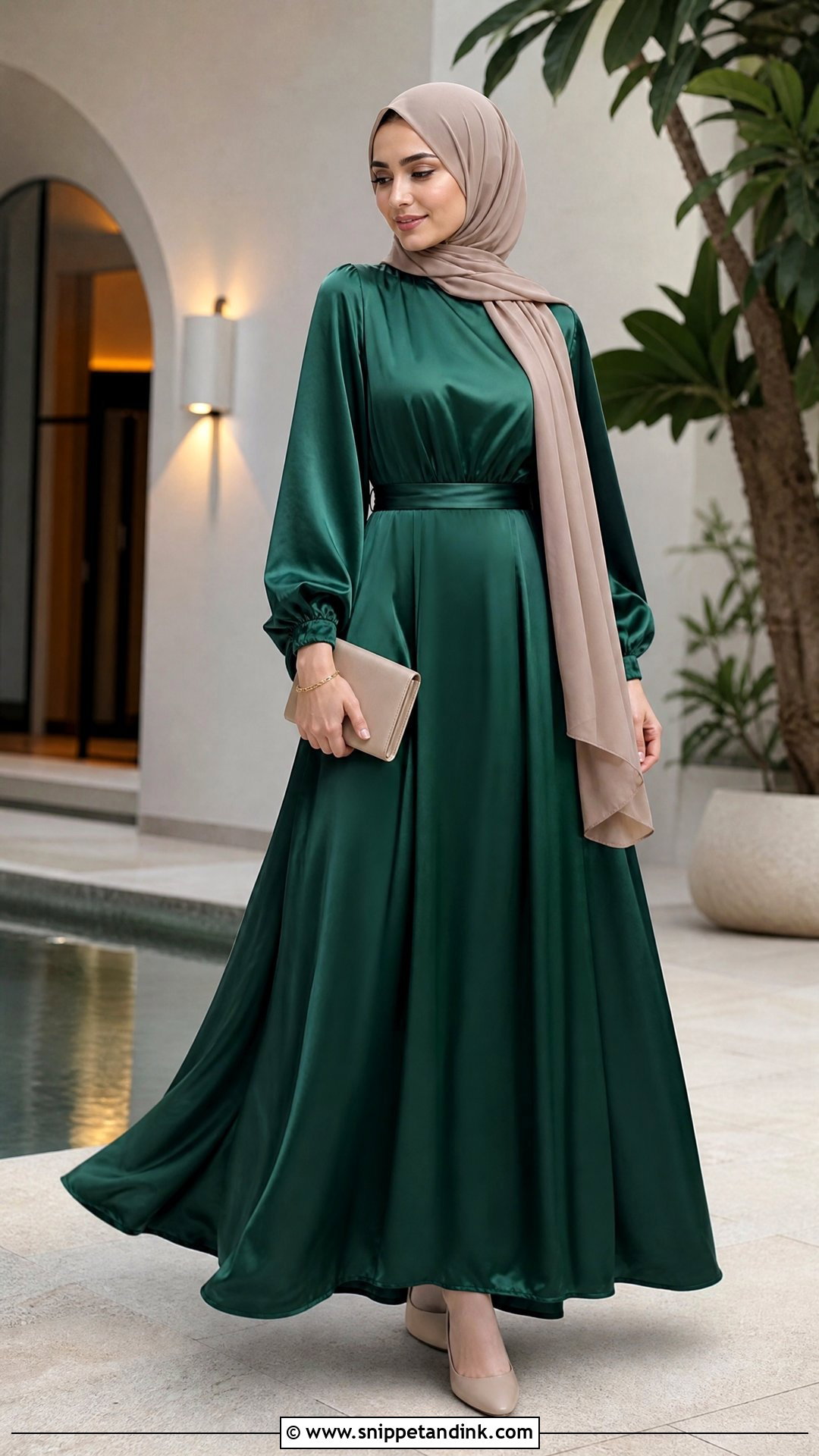 Satin Maxi Dress Hijabi Honeymoon Outfit - Snippet and Ink - 20 Hijabi Honeymoon Outfits
