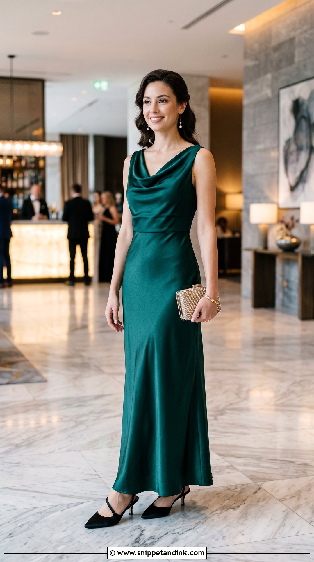 Satin Maxi Dress Wedding Guest Outfit - Snippet and Ink - 20 Wedding Ready Ideas