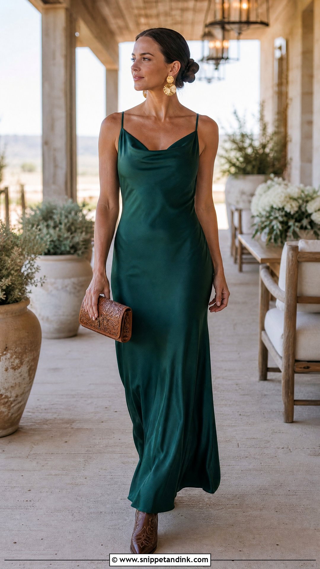 Satin Maxi Dress Western Wedding Outfit - Snippet and Ink - 20 Western Outfit for Wedding Ideas