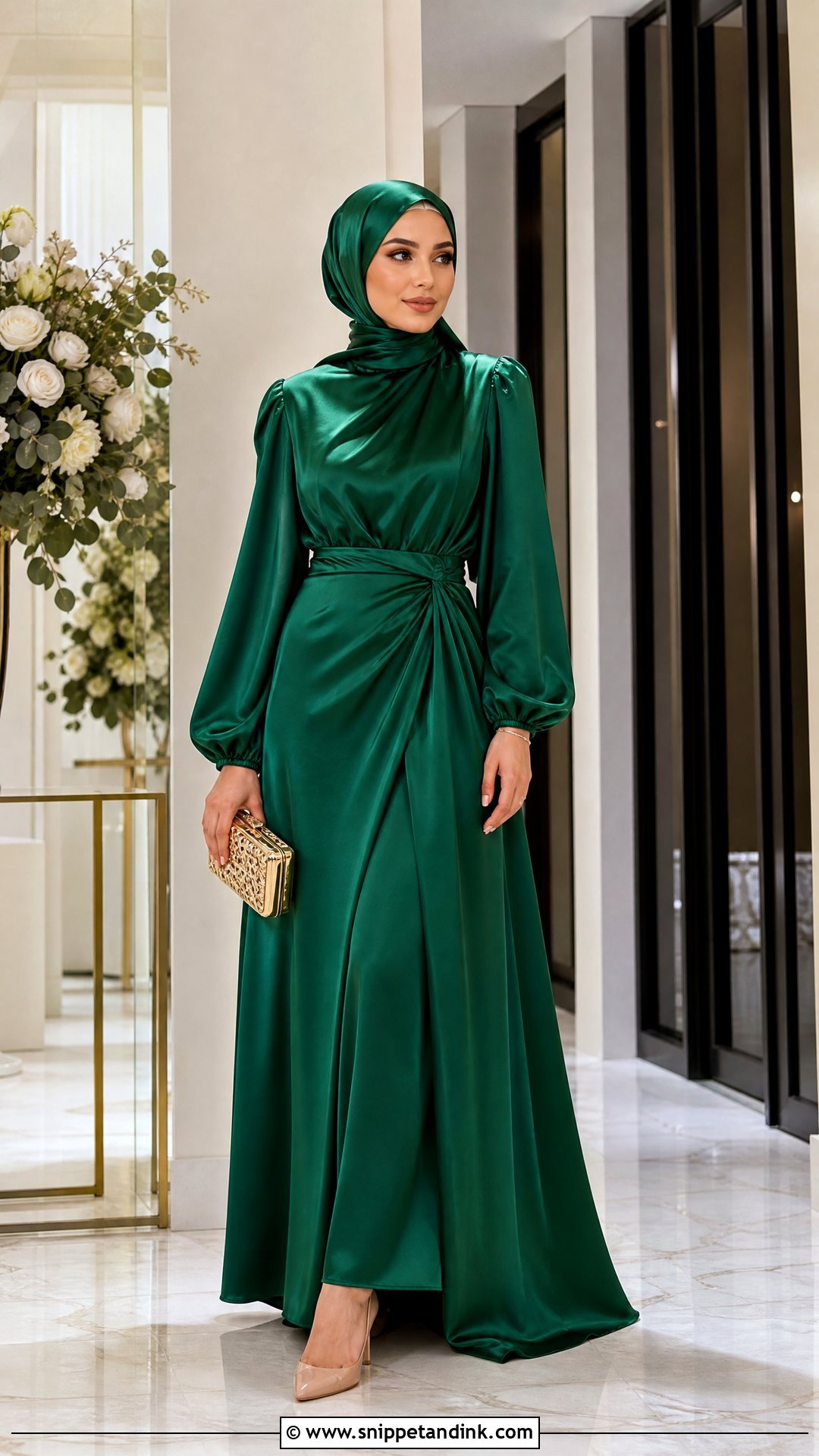 Satin Maxi Dress With Matching Hijab - Snippet and Ink - 25 Dresses to Wear to a Wedding Hijab