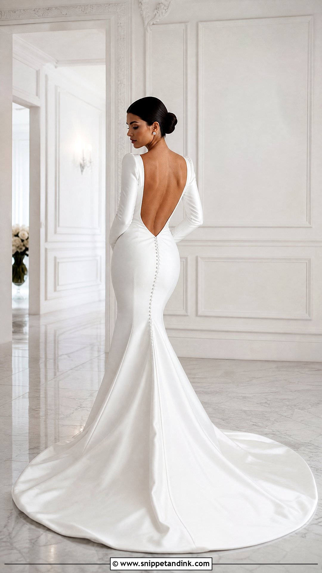 Satin Mermaid Long Sleeve Backless Wedding Dress - Snippet and Ink - 25 Long Sleeve Backless Wedding Dress Ideas