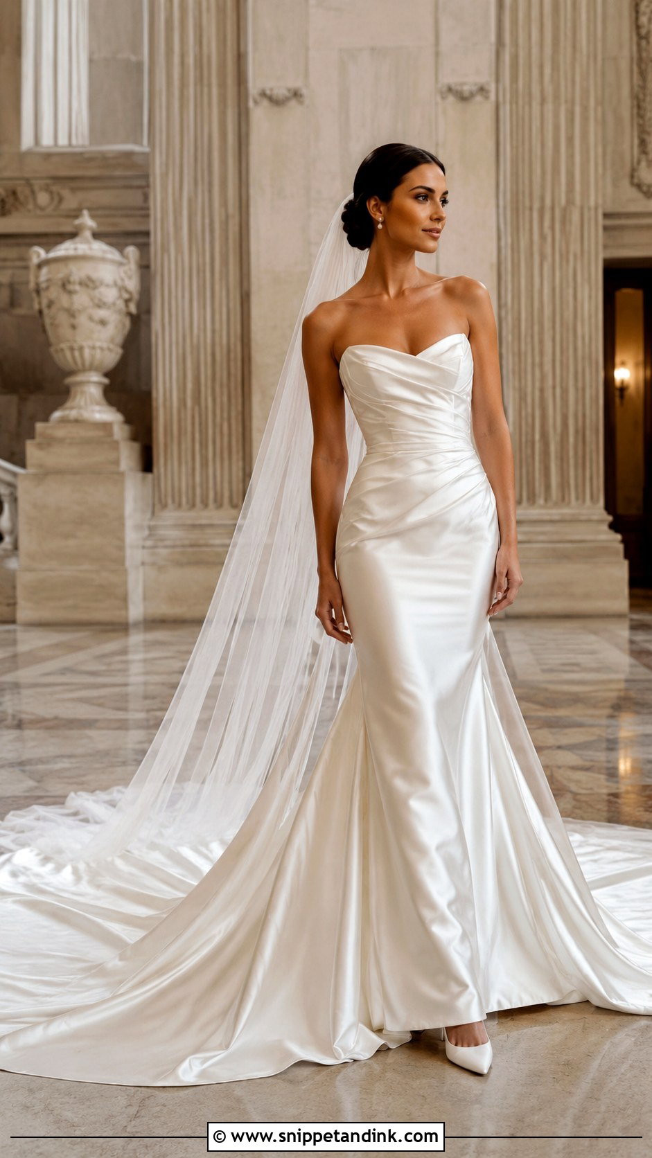 Satin Mermaid Wedding Dress With Cathedral Train - Snippet and Ink - 25 Satin Mermaid Wedding Dress Ideas